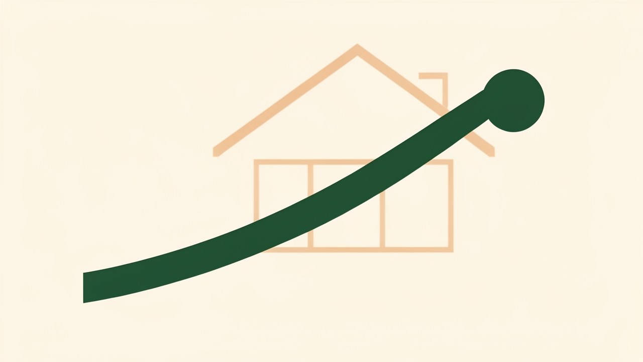 A clean, modern illustration of a declining line graph over a house silhouette, symbolizing mortgage principal reduction.