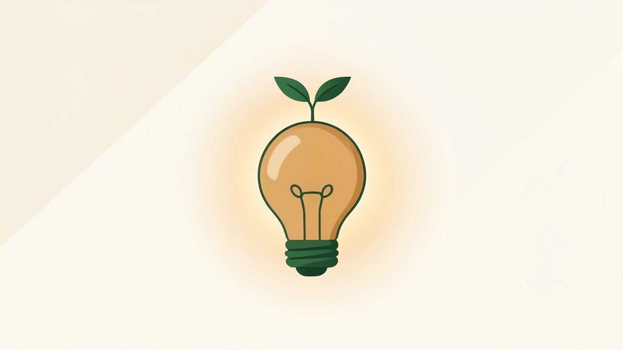 An illustration of a lightbulb with a small plant growing out of the top, symbolizing smart ideas.