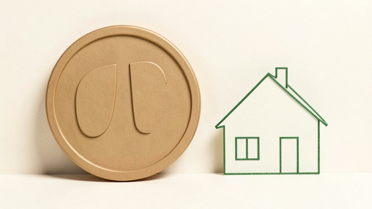 An illustration of a large single coin next to a house, symbolizing a lump sum payment.