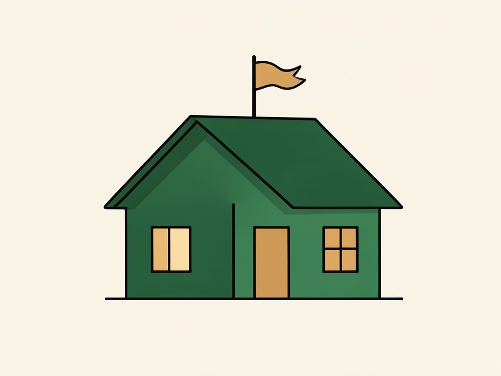 An illustration of a small house with a flag on top, symbolizing a friendly website about home ownership.