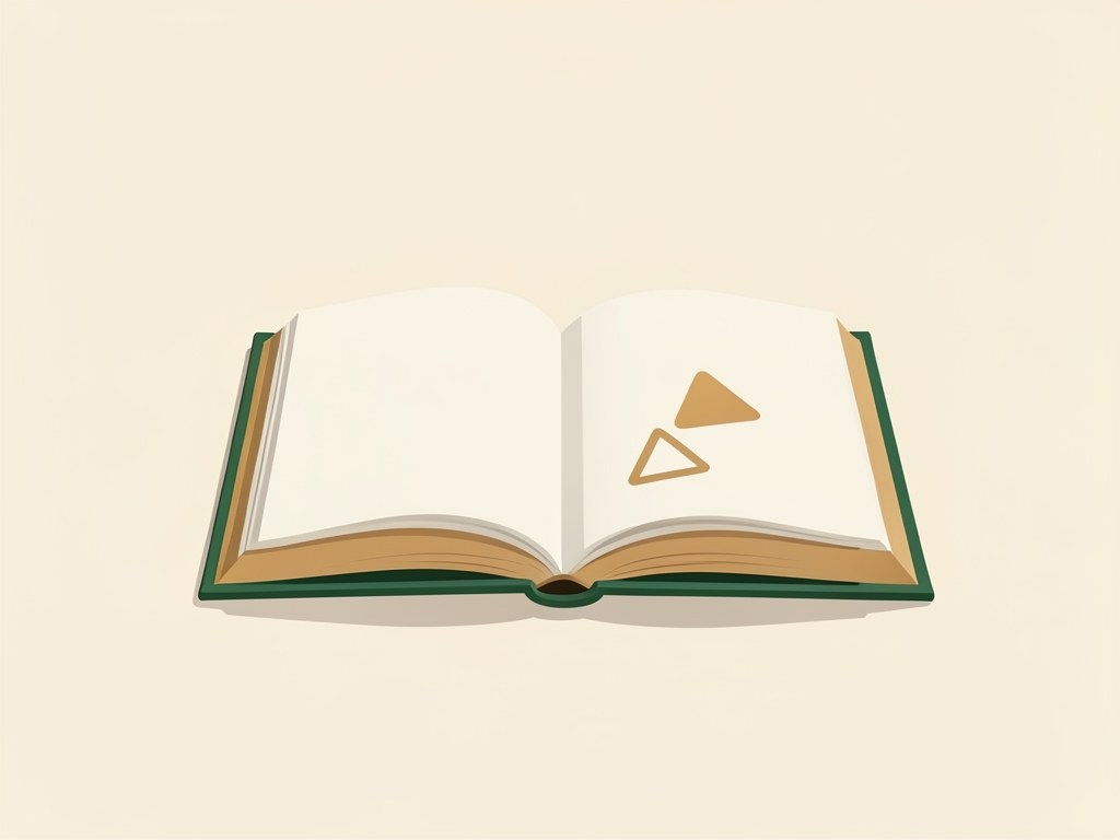 An illustration of an open book with a small warning triangle on the page, symbolizing important information.