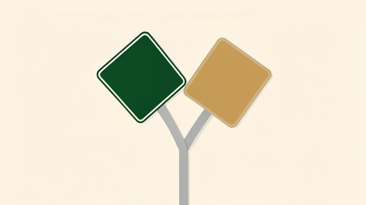 An illustration of two road signs pointing in opposite directions, symbolizing a choice between two strategies.
